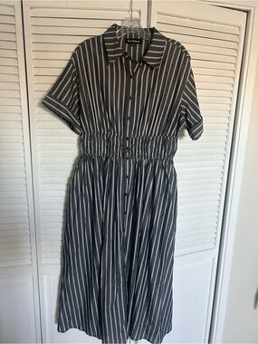 En Saison Stripe Short Sleeve Cotton Blend Midi Shirtdress